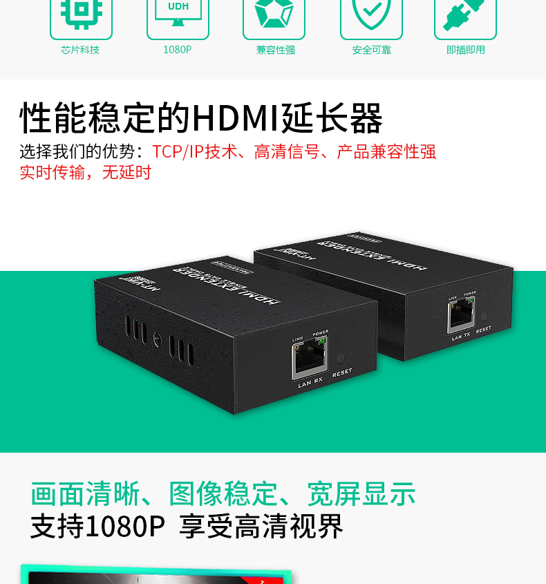 迈拓维矩  MT-ED04 HDMI延长器 RJ45网络传输200米HDMI高清信号放大器音视频结合 单网线可延长网传 【一对】延长50米