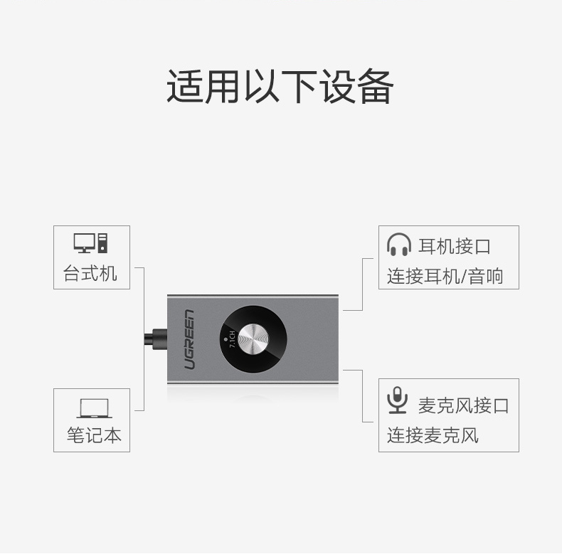 绿联50711-USB7.1外置声卡台式机连接音响