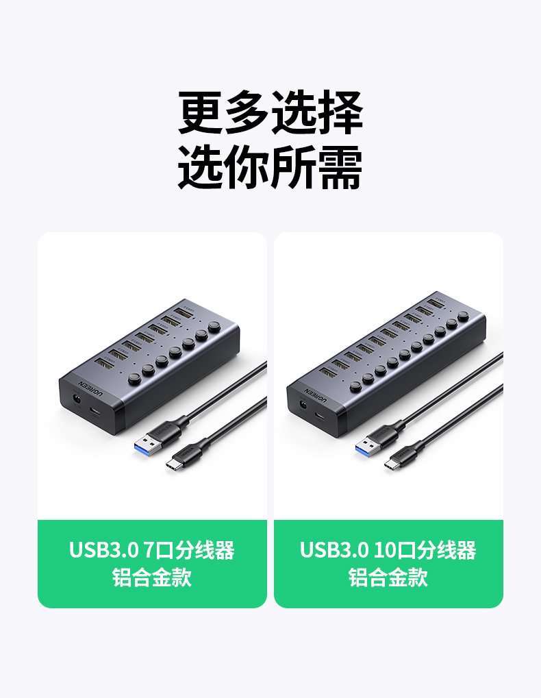 绿联30778-USB3.0扩展器一拖7口高速集线器（带开关）