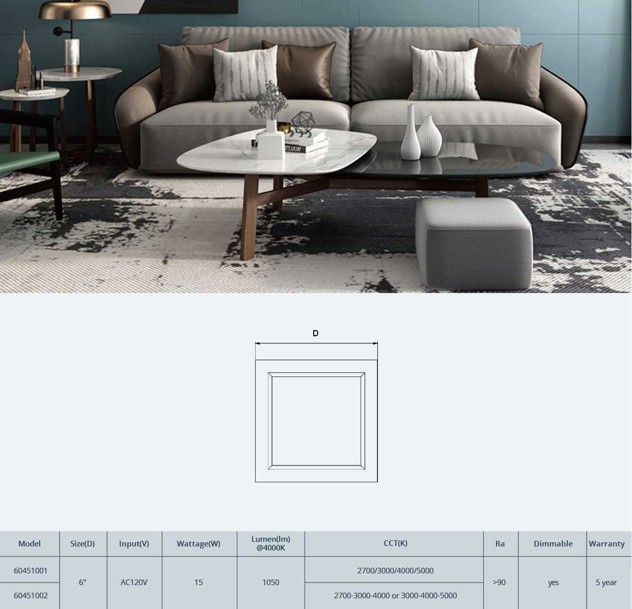 Square Slim Panel Light K60451