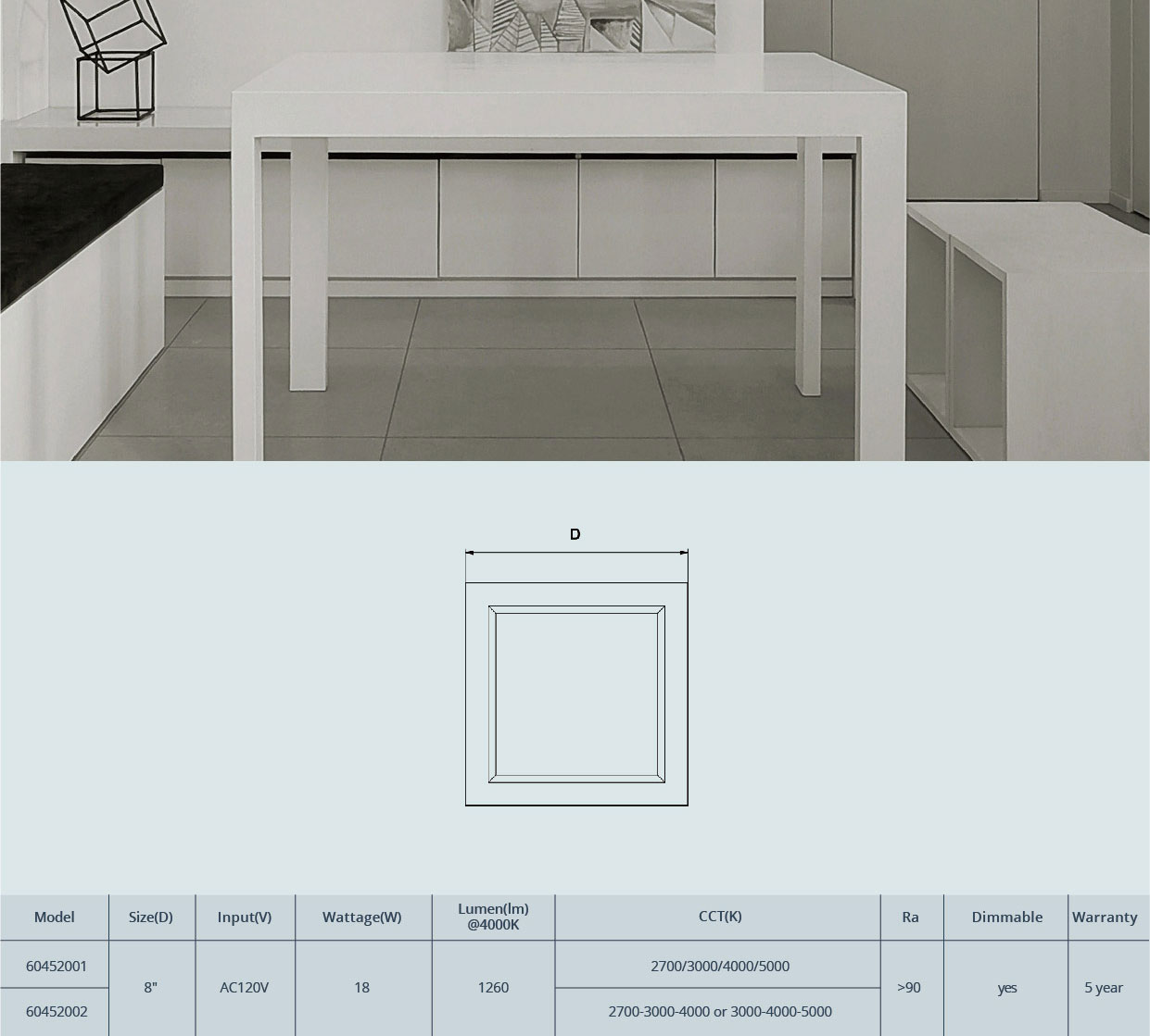 Square Slim Panel Light K60452