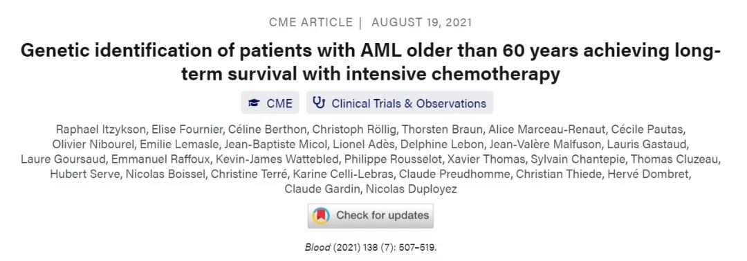 通过强化化疗，实现长期生存的 60 岁以上 AML 患者的基因鉴定