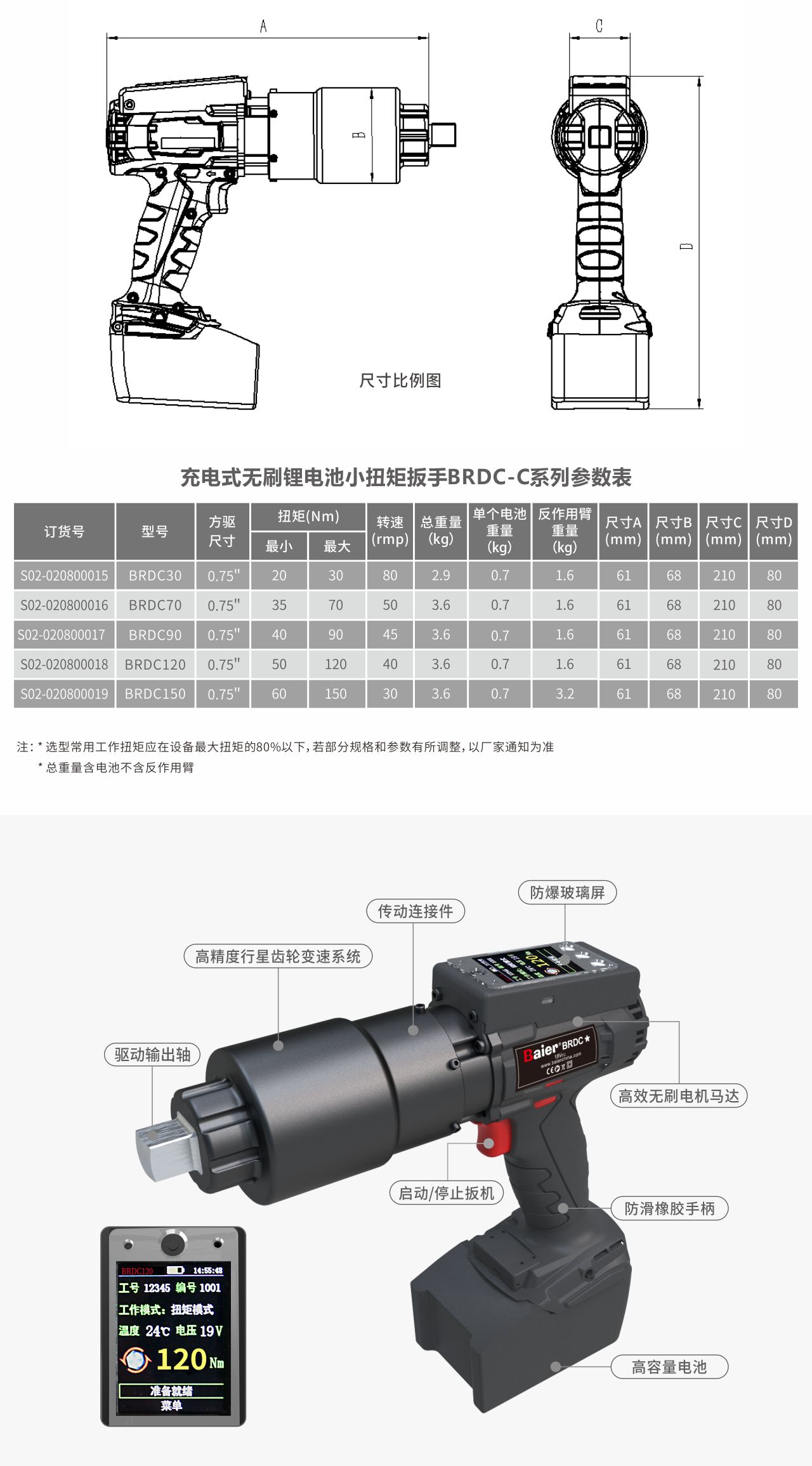 充电式无刷锂电池小扭矩扳手