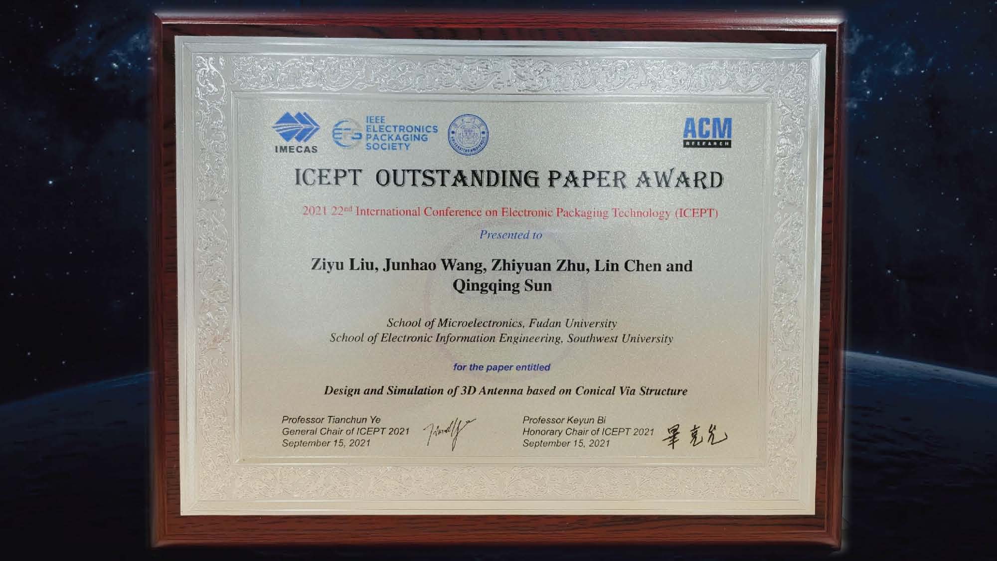 ICEPT OUTSTANDING PAPER AWARD