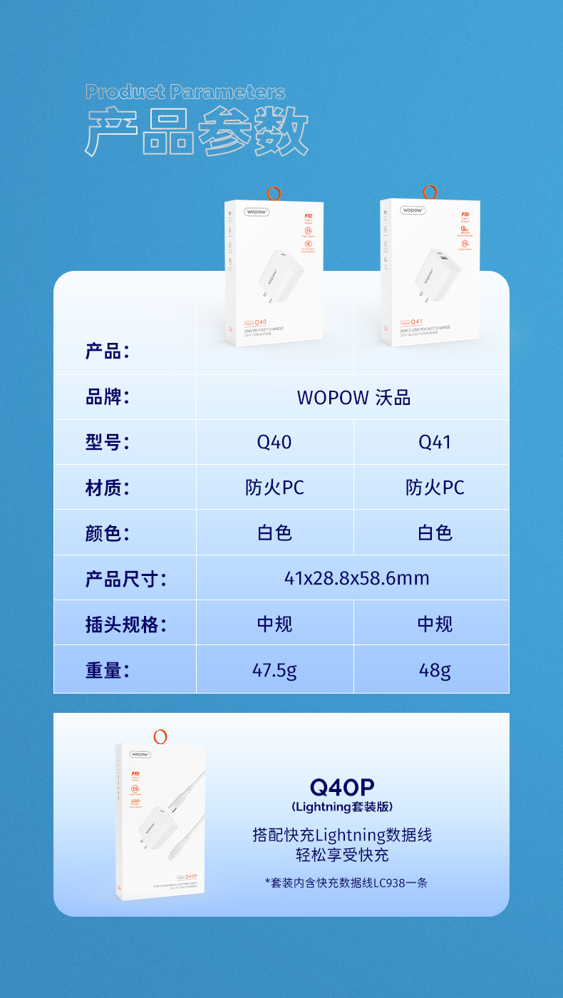 沃品20W PD快充充电器 Q41(双口)