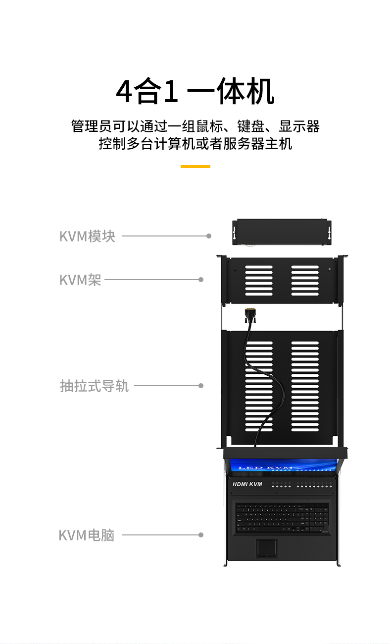 迈拓MT-17308HL  KVM切换器8口HDMI八进一出组合机架式一体机带屏KVM 