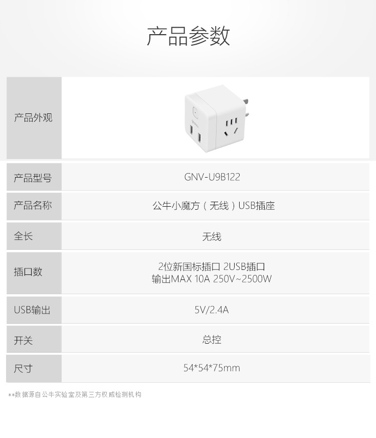 公牛GNV-U9B122小魔方无线款USB 插座