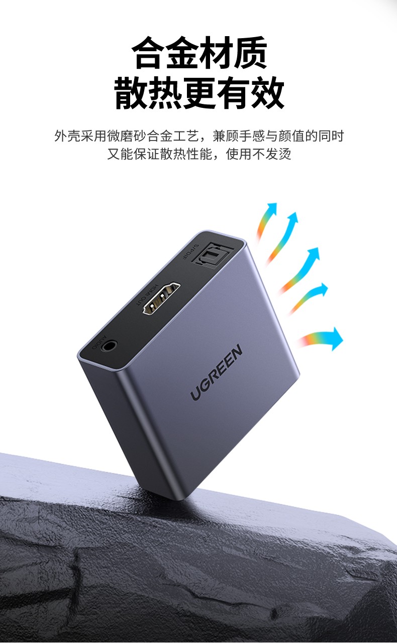 绿联60649 hdmi音频分离器spdif/3.5数字光纤音频输出转接换器音响