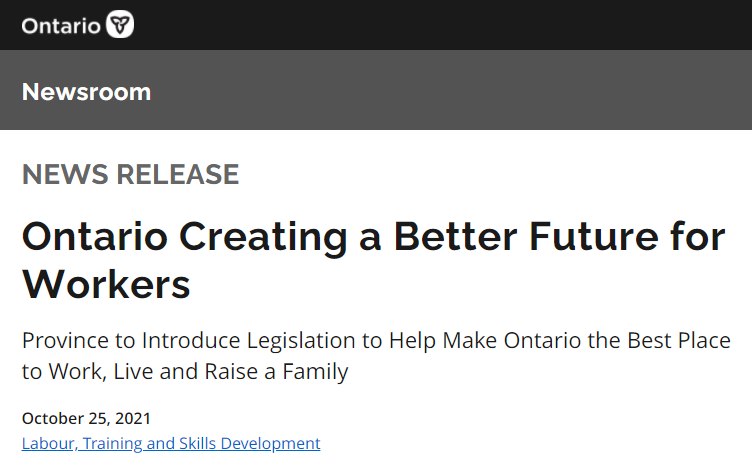 安大略省将出台立法，为工人创造更美好的未来
