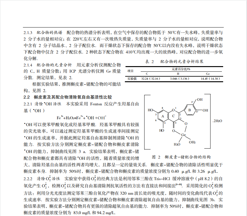 槲皮素-锗配合物的合成及清除  氧自由基活性的研究