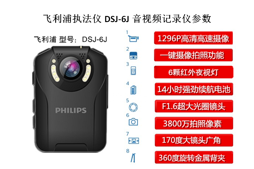 飞利浦（PHILIPS）DSJ-6J 高清红外夜视随身音视频记录仪