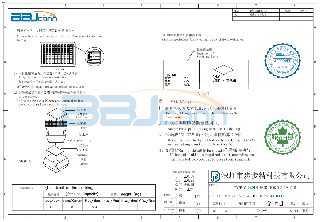 TYPE-C 24PIN 母座夹板0.8　H10.5