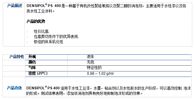 DENSIPOL®  PS 400 水性技术体系消泡剂