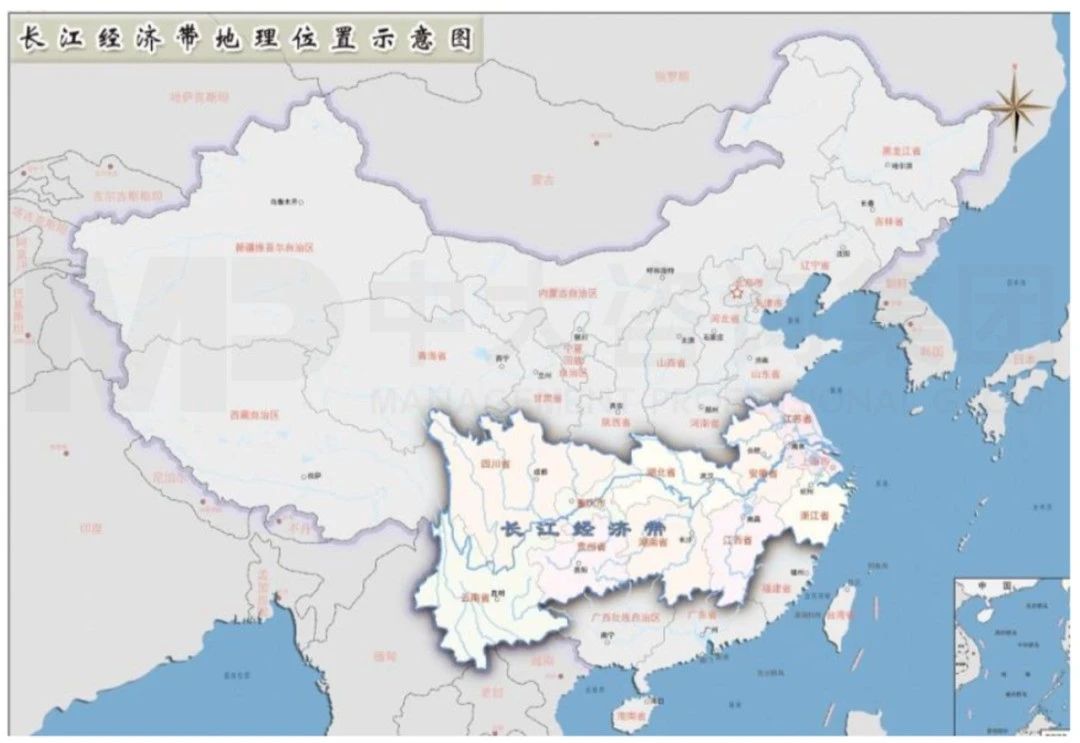 图1 长江经济带地理位置示意图。数据来源:《长江经济带综合立体交通走廊规划(2014-2020年)》 图1 长江经济带地理位置示意图。数据来源:《长江经济带综合立体交通走廊规划(2014-2020年)》