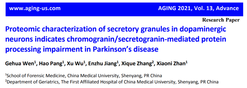 客户文章丨中国医科大学庞浩研究团队关于蛋白质组学运用于帕金森病的相关研究
