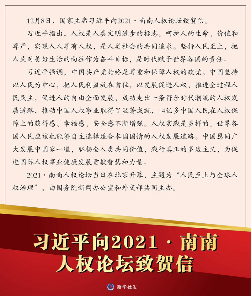 习近平向2021•南南人权论坛致贺信 习近平向2021•南南人权论坛致贺信