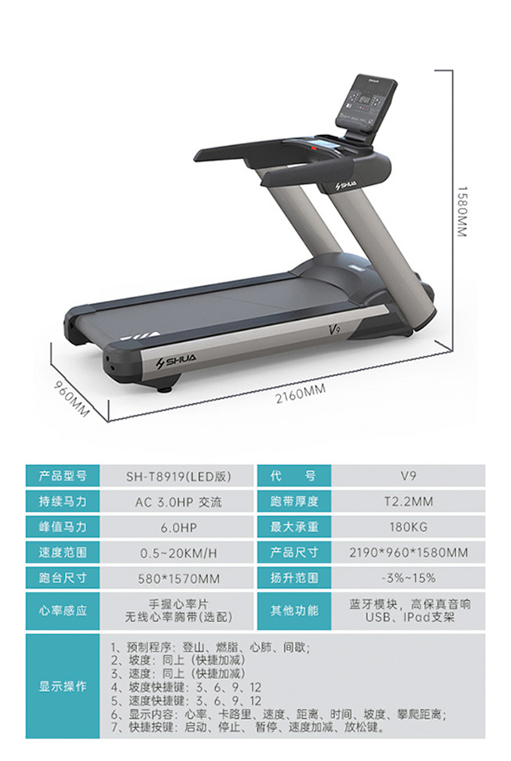 舒华跑步机V9大型健身房专用家用商用器械健身器材SH-T8919