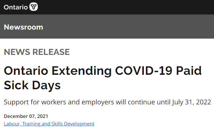 好消息|安大略省宣布延长疫情带薪休假福利至2022年7月31日！