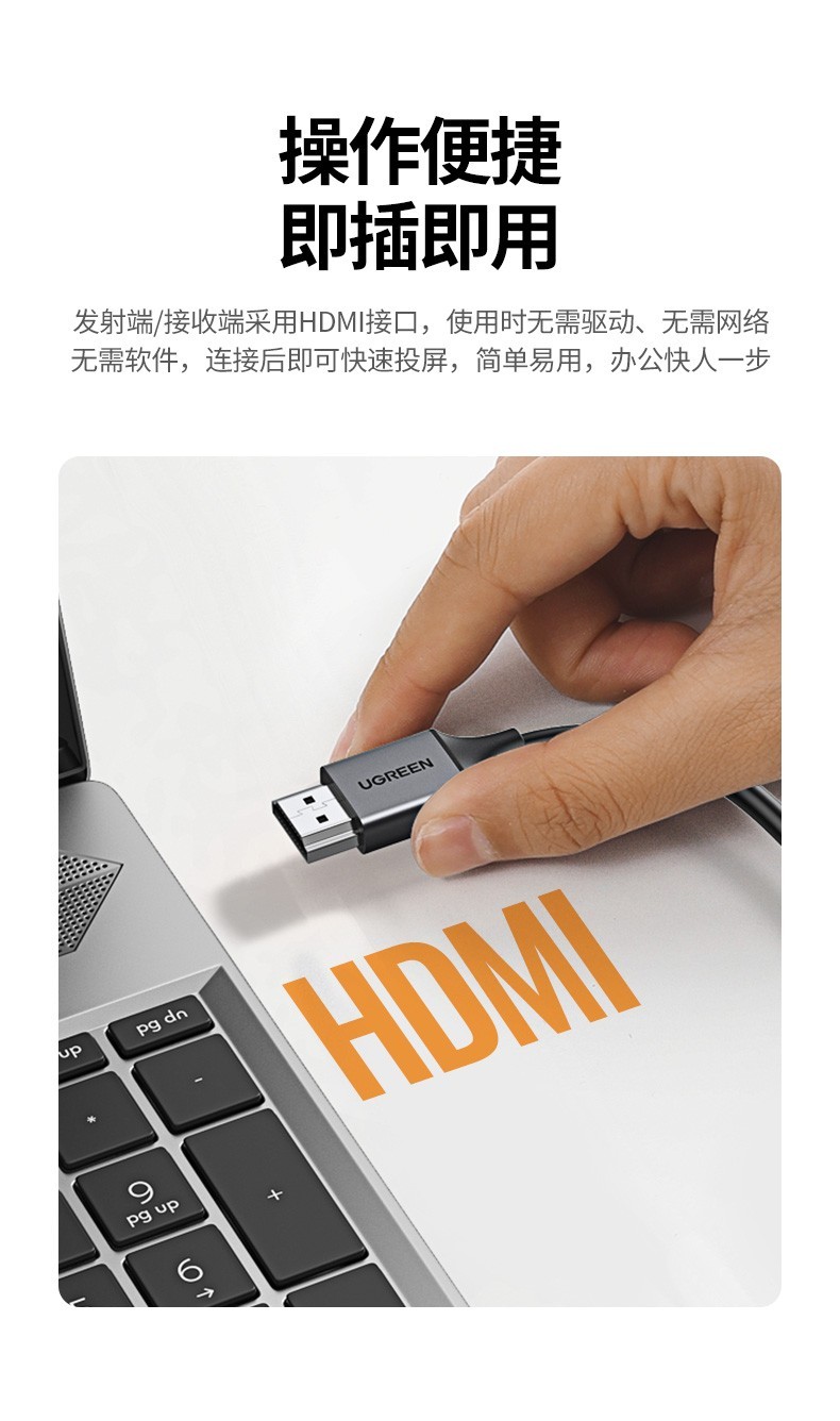 绿联50633-HDMI无线投屏器 高清办公会议家用同屏器 企业级点对点转换器 