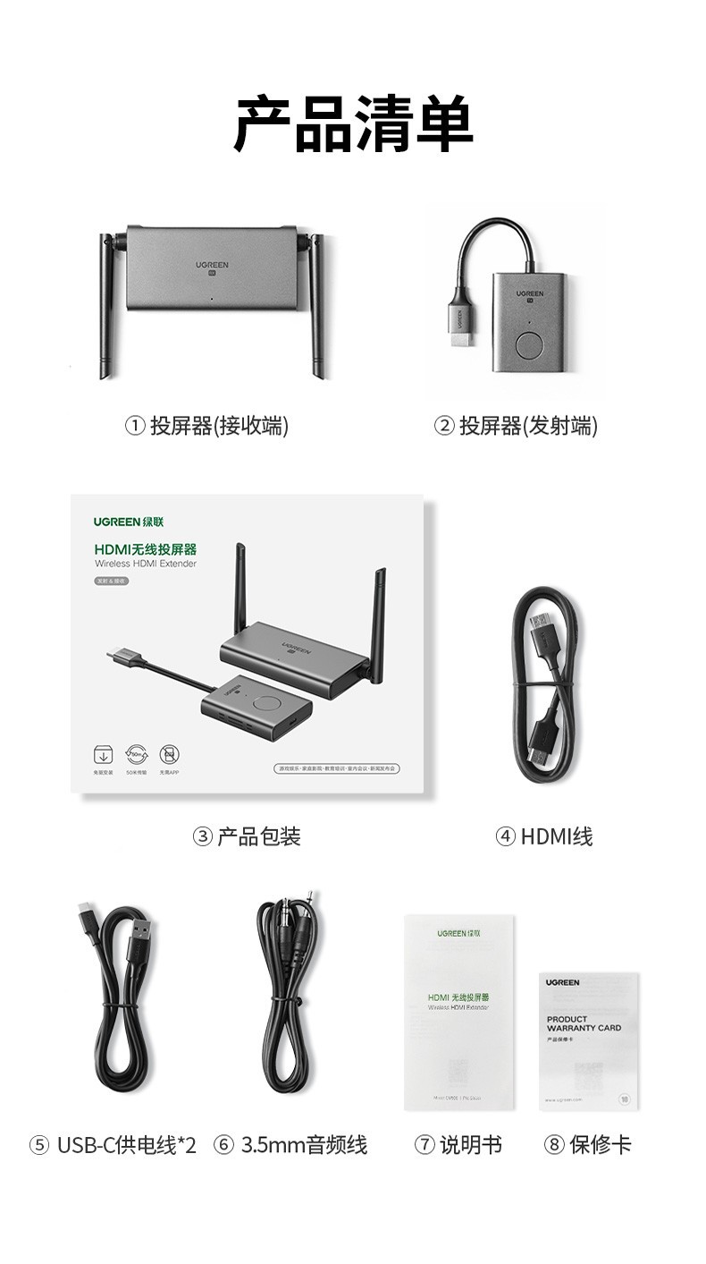 绿联50633-HDMI无线投屏器 高清办公会议家用同屏器 企业级点对点转换器 