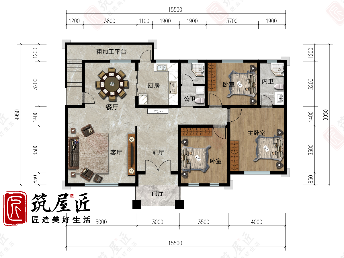 15×9米农村一层半别墅设计，新中式风格，畅享退休康养好生活