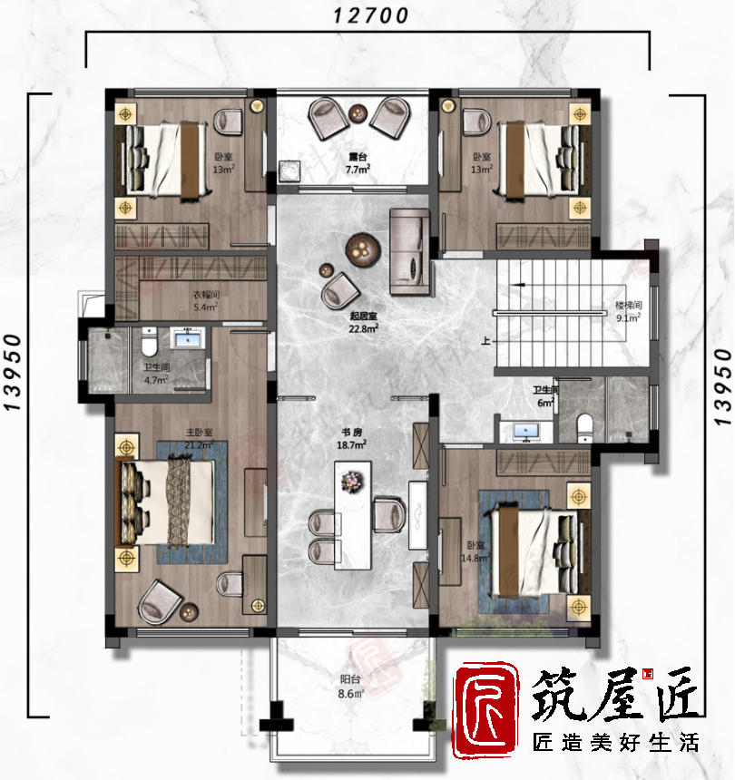 12×13米农村3层别墅设计，11室5厅1厨6卫，畅享农村悠闲好生活