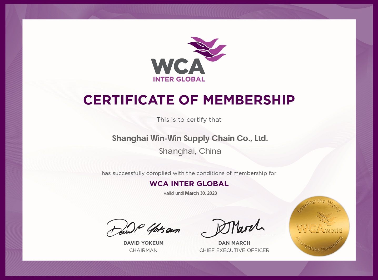 CERTIFICATION - WCA , WIFFA , JC TRANS