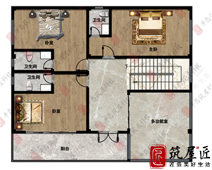 12×11米农村2层别墅设计，6室2厅简欧风格，畅享乡居美好生活