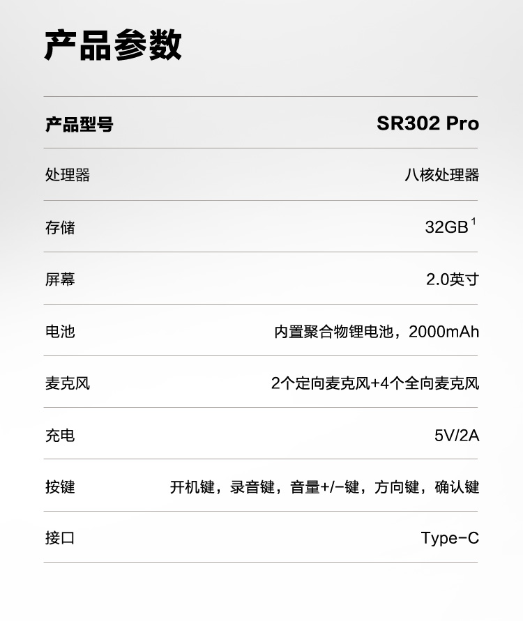 科大讯飞SR302ProAI智能录音笔免费离线转文字专业降噪