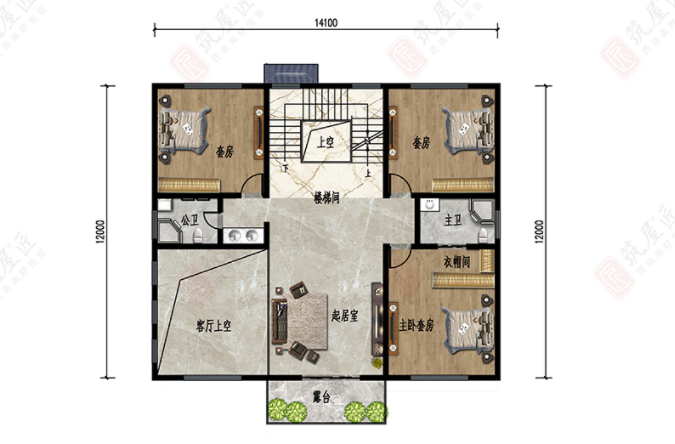 14×12米农村3层别墅设计，7室5厅简欧风格，畅享理想乡居生活
