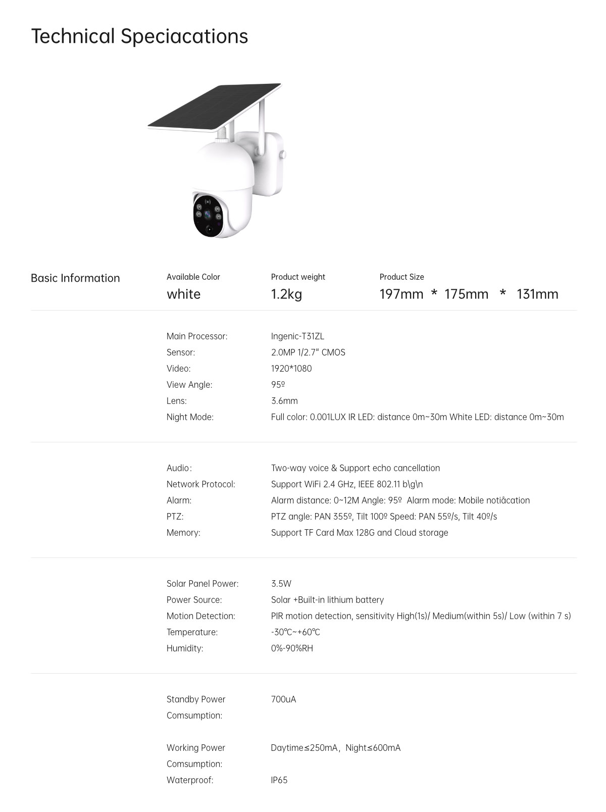 SC6 WIFI Outdoor Low Power Consumption Solar Camera