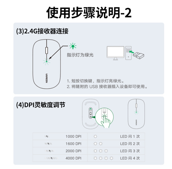  绿联 无线蓝牙鼠标 2.4G/90369橙 90318黑90367绿 下单备注要什么颜色