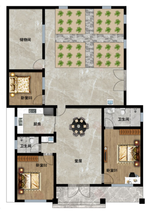 12×19米一层别墅设计，4室1厅布局，畅享休闲优居生活