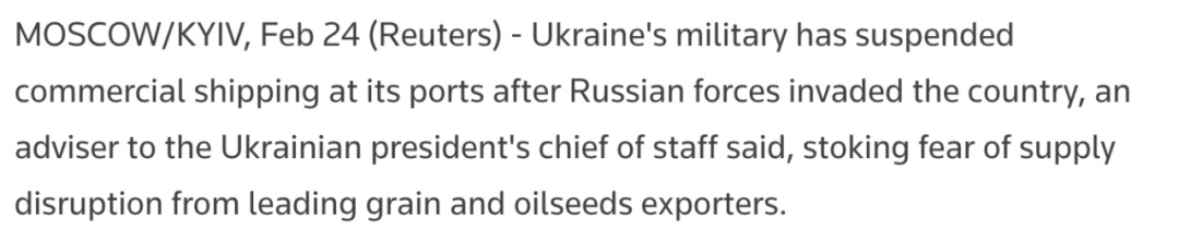 俄乌冲突升级，马士基、MSC、达飞、赫伯罗特暂停乌克兰业务，港口关闭，624艘船处于特战区……