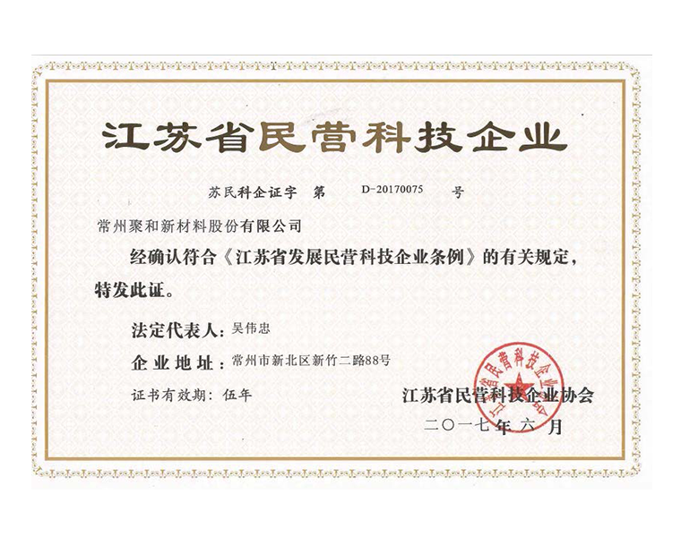 江苏省民营企业科技证书