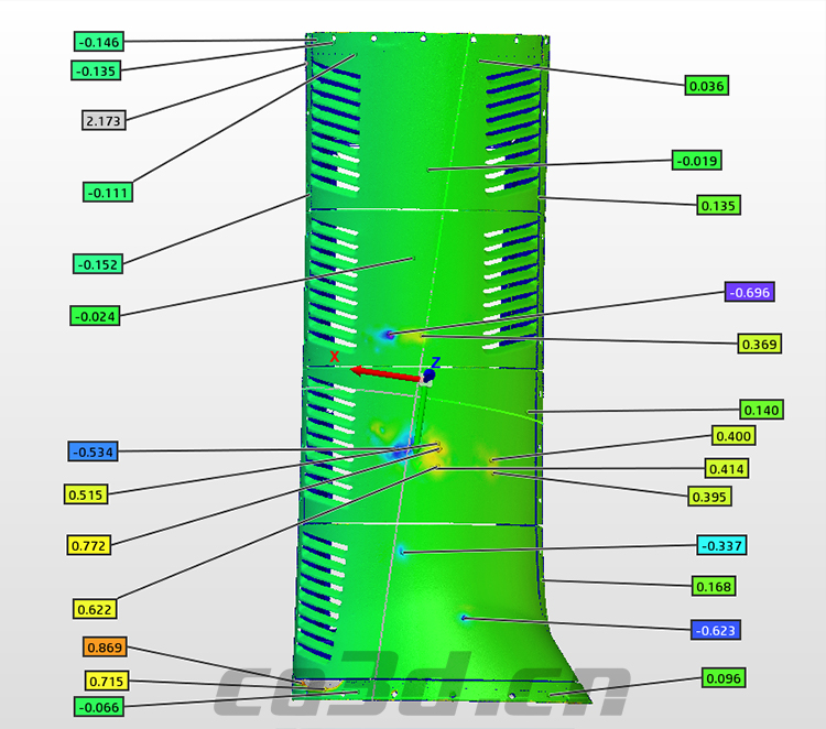 Three dimensional inspection of aircraft exhaust hood