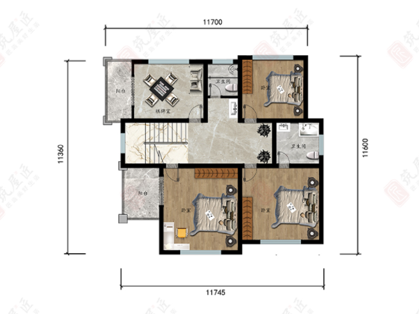 12×12米简欧2层别墅图纸分享，6室2厅3卫1厨，匠造美好生活