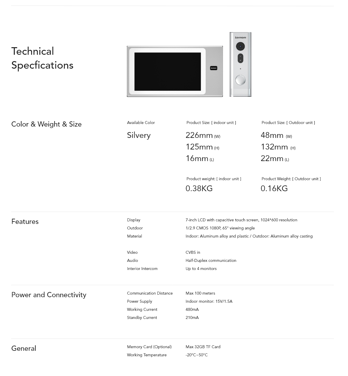 AM1L7A  - AHD Video Doorbell System