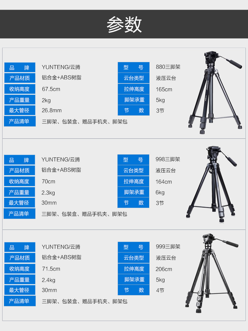 云腾880 专业三脚落地相机支架（无赠品）