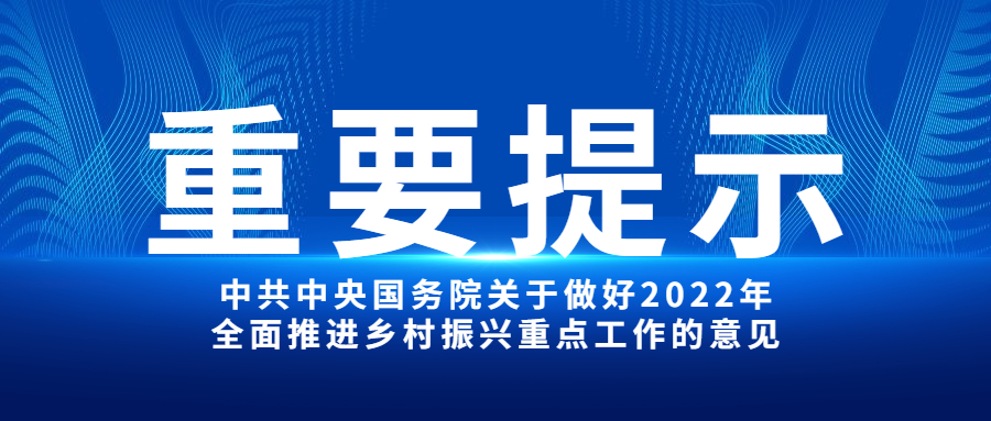 中共中央　国务院关于做好2022年全面推进乡村振兴重点工作的意见