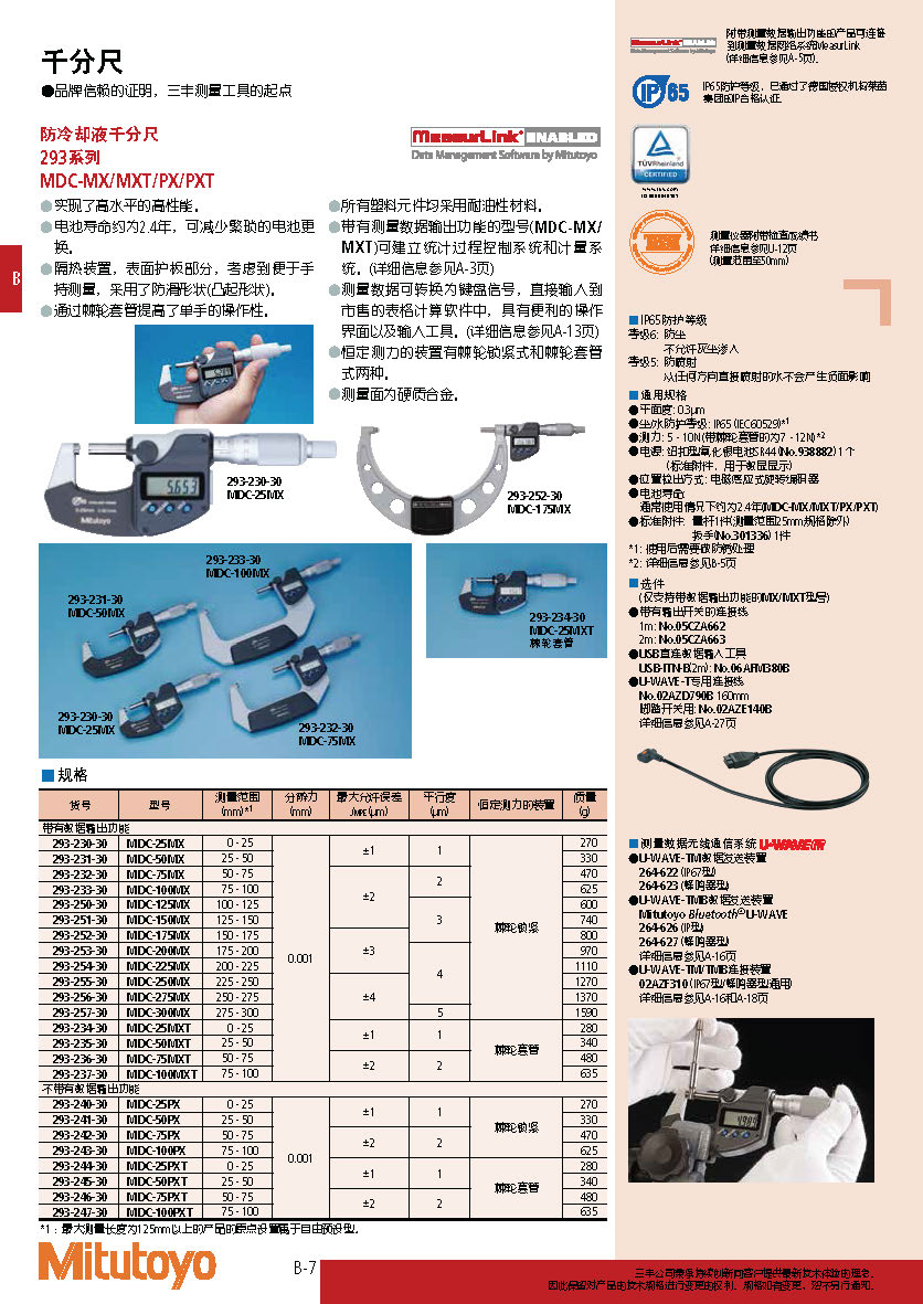 防冷卻液千分尺 293系列 MDC-MX/MXT/PX/PXT