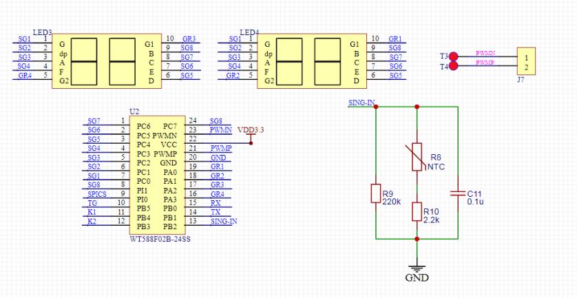 多功能烧水壶语音IC方案设计推荐 WT588F02KD-24SS数码管显示驱动ic