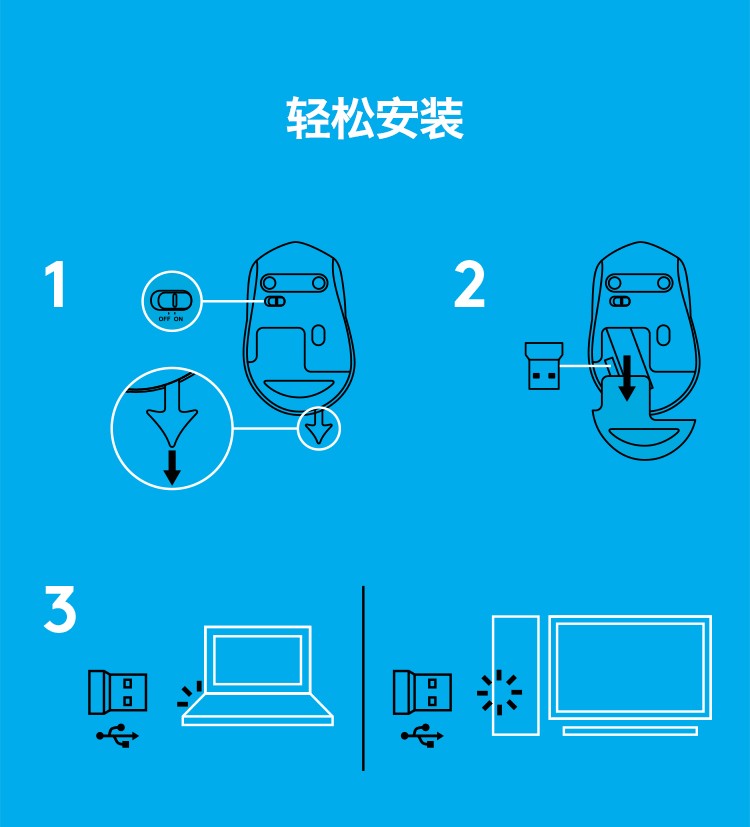 罗技 B330 无线静音鼠标  只有黑色