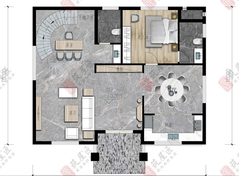 地下室+3大套间+挑空客厅，占地125平米，新中式别墅设计