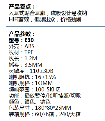 蓝雨-E30入耳式 磁吸耳机