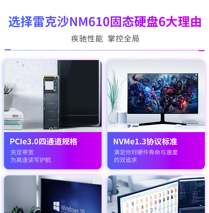 Lexar/雷克沙LNM610 M.2 NVMe PCle四通道固态硬盘ssd 