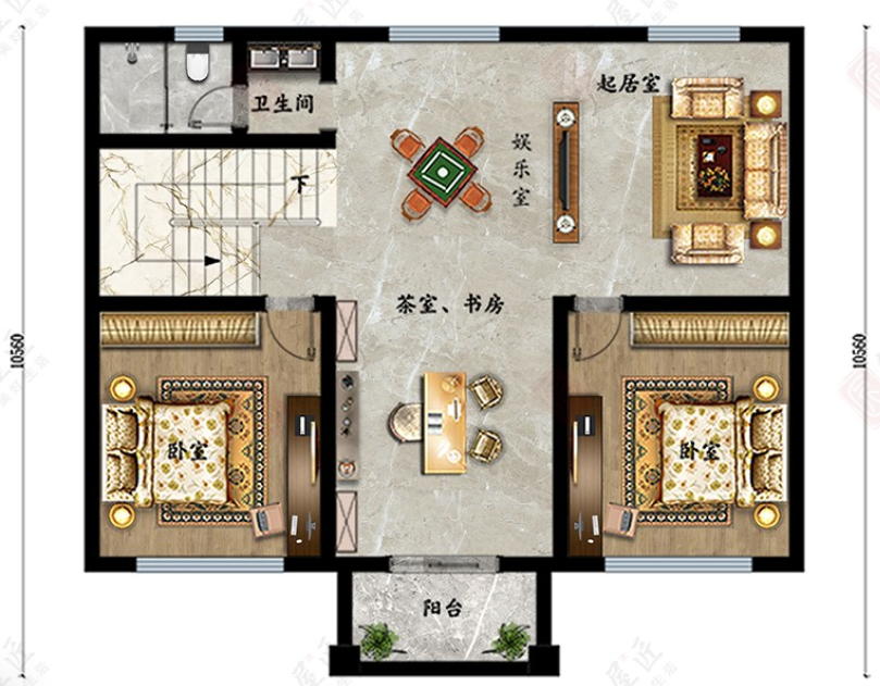 3房4厅欧式二层别墅，占地116平，空间开阔，造价经济
