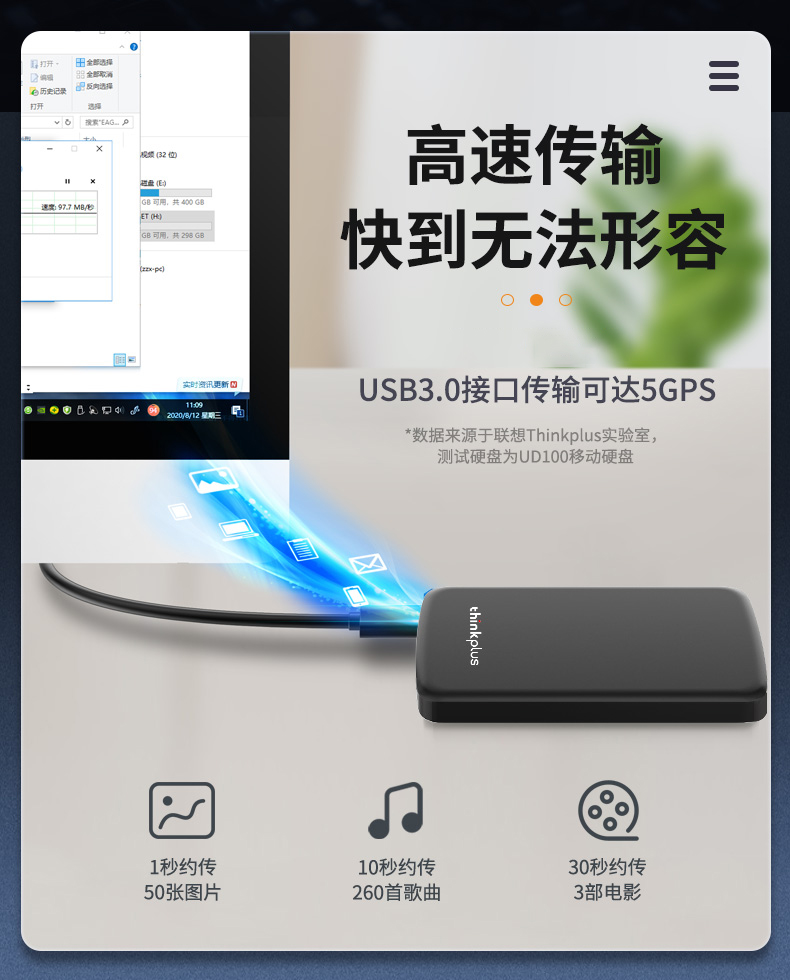 联想ThinkPlus原装UD100移动硬盘 