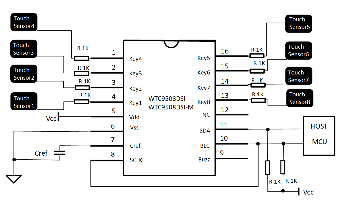 八通道串行口输出的触摸感应按键芯片WTC9508DSI和WTC9508DSI-M