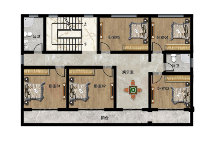 7房2厅现代二层别墅，占地144平，样式简约，造价经济